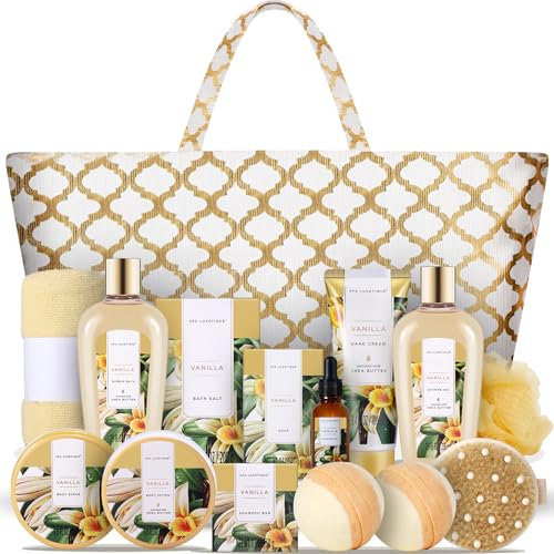 Spa Luxetique Coffret de Bain et de Soins, 15 Pièces, Parfum de Vanille, Coffret Cadeau pour Femme, Lotion pour le Corps, Cadeau de Noël Fête des Mères et d’Anniversaire, Cadeau Fête des Mères