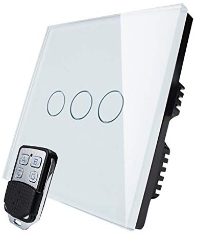 KONOQ Glass Panel Smart Touch Light Switch - Remote ON/OFF (3 Gang / 1 Way, White)