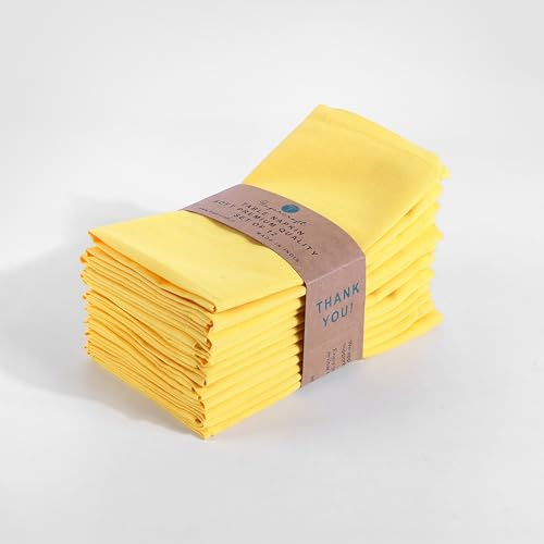 Dinner Cloth Napkins in Cotton Linen Blend Fabric 12 Pack, Premium Quality, Mitered Corners for Every Day Use Napkins are Pre Shrunk and Good Absorbency Easter Special color (YELLOW)