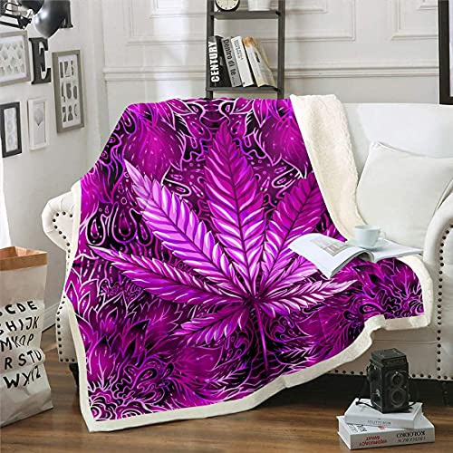 Feelyou Cannabis Leaves Plush Blankets and Throws Marijuana Leaf Throw Blanket Psychedelic Marijuana Weed Sherpa Blanket Trippy Hemp Fuzzy Blanket for Bed Sofa CouchPurple 50 x 60