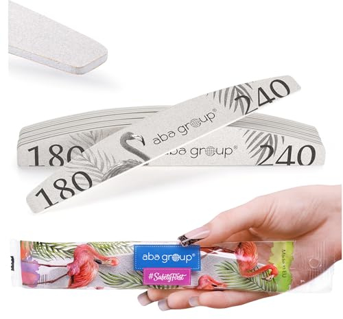 ABA GROUP Nagelfeile 180/240-10 Stück - Halbmond 2 mm Dick - Einzeln Hygienisch Verpackt - Profi Tools für Gel- und Naturnägel, Feilen für Gelnägel, Doppelseitige Nagelpfeile, Nail File Set