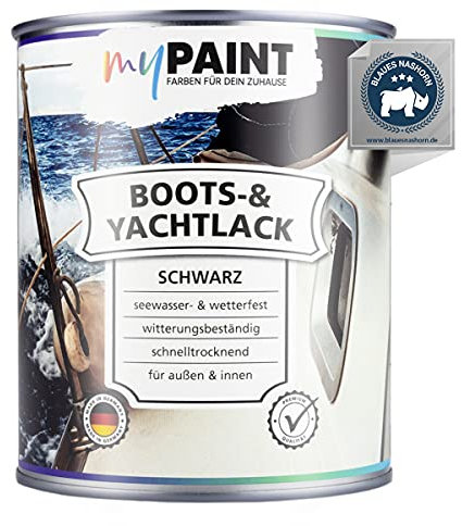 MyPaint Vernis Marin Incolore 750 ml - Noir - Vernis Bois Extérieur Imperméable | Vernis Marin Brillant | Protection Durable Contre l’Eau & UV pour Bateaux, Fenêtres, Meubles & Jardin