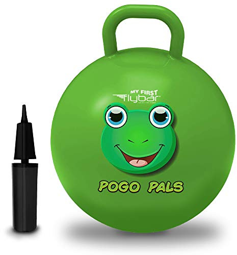 Flybar Hopper Ball for Kids, Inflatable Bouncy Ride-On Ball w/ Handle for Indoor & Outdoor Active Play, Includes Pump, Jump Ball Toy for Boys & Girls, Supports Up to 165 lbs, Ages 3+, 18-Inch, Small