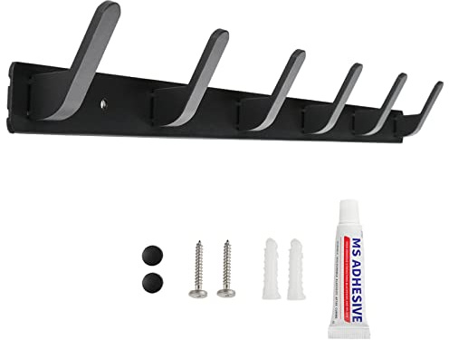 Sevenpers Garderobenhaken Kleiderhaken Wand Stabile Garderobenleiste- Schwarz Hakenleiste Wandgarderoben mit 6 Haken für Küche, Bad und Schlafzimmer