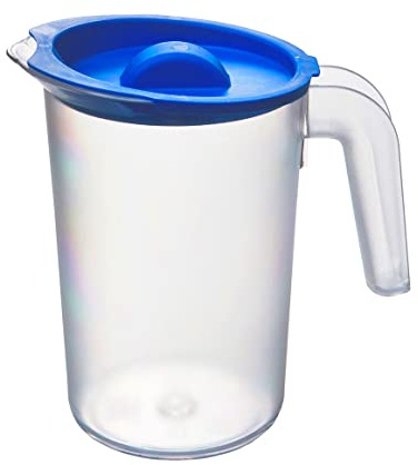 Roltex 1L Frosted Clear Jug and Blue Lid Reusable Polycarbonate Plastic Virtually Unbreakable