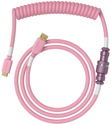 GLORIOUS Premium Coiled Keyboard Cable, USB-C auf USB-A, in Pixel Pink | Doppelt geflochtene Ummantelung gegen Kabelsalat, 5-poliger Aviator-Stecker aus Metall, 90-Grad abgewinkelter Spiralteil