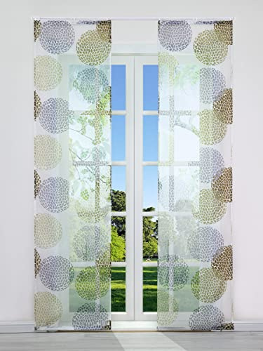 CORLIF Voile Schiebegardinen Flächenvorhänge Set 2er Gardinen mit Klettband Schiebevorhang Halbtransparent Vorhang inkl. Beschwerungsstäben modernes Muster Grau BxH 57x245cm 2 Stück