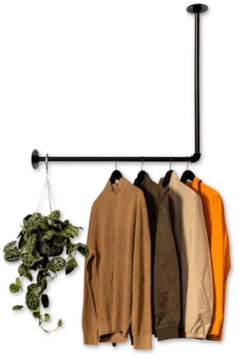 RSR Hangers Tringle à vêtements design industriel pour coin mur plafond en forme de L | Largeur 50 cm x hauteur 50 cm | Barre de penderie | Dressing | Chambre | Penderie | Walk-in