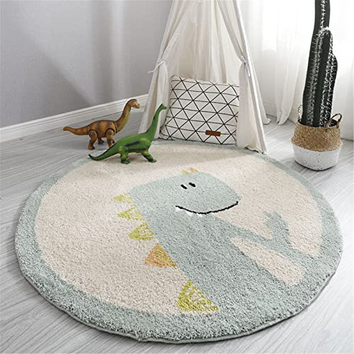 GLITZFAS Rund Kinderteppich, Flauschige Kinderteppich Cartoon-Tiere Runder Teppich Faux-Lamm Kurzflor Teppich für Kinderzimmer Mädchen Jungs (Dinosaurier,Durchmesser 80cm)
