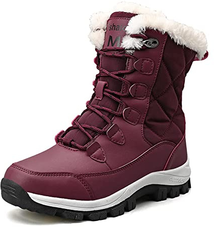 FLIOZY Bottes de Neige Femme Doublure Chaude Fausse Fourrure Bottes Bottes d'hiver Imperméable Antidérapant Bottes Mi-Mollet Extérieur Lacets Boots Rouge 40