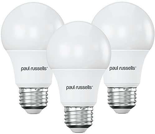 paul russells LED GLS - Dimmable Edison Screw Light, 8.5W 806 Lumens E27 A60 LED Bulbs, 60w Equivalent, 6500K Daylight, Dimmer Standard ES Energy Saving Ceiling Lightbulbs, Pack of 3