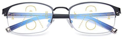 KOOSUFA Gleitsichtbrille Progressive Multifokus Lesebrille Herren Damen Edelstahl Metallrahmen Anti-Blaulicht Lesebrillen Halbrahmen Arbeitsplatzbrille Lesehilfe 1.0 1.5 2.0 2.5 3.0 3.5
