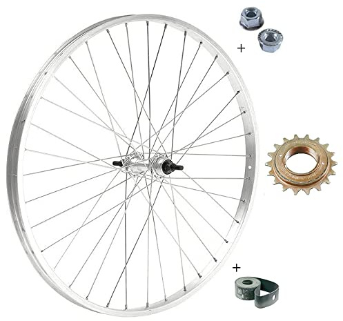 RUOTA/CERCHIO POSTERIORE 26 X 1. 3/8 + PIGNONE 18 DENTI BICI ATTACCO STANDARD ALLUMINIO/ACCIAIO 26X1.38 OLANDA - BICICLETTA CITY BIKE - PASSEGGIO DADI DI FISSAGGIO E FLAP INCLUSI 1 VELOCITÀ