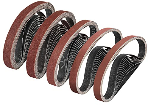 Sruhrak Cinta abrasiva 20 x 520 mm, Juego de cintas abrasivas de 5 unidades con grano 60/80/120/240/400 para lijadora de banda, Mejor para madera y pintura (25 piezas)