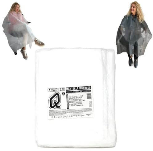 AQASKIN Mantelle Monouso Parrucchiere in TNT 30gr/m2 - SCONTI QUANTITà - Confezionate singolarmente - Dimensioni 130x120cm - Confezioni da 20pz - Chiusura a Fettuccia