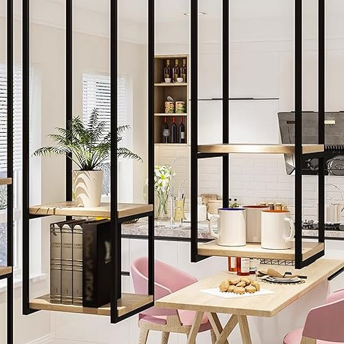Deckenhänger Regal Schwimmende Dekorationen, Ausstellungsregale, Decken-Hängepflanze, Blumentopfständer | Metalleisenrahmen + Holzbrett | Lagerregal Weinhalter für Bar, Wohnzimmer | 2 - Schicht ( Size