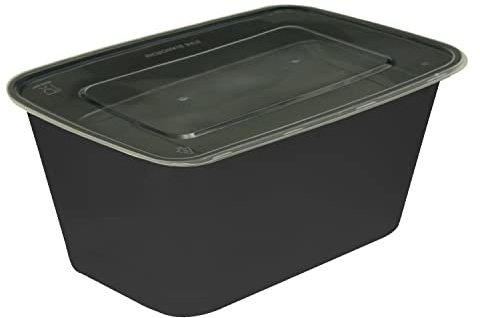 CHPL (100 PCS) - 1000 ML Black Base Takeaway Plastic Food Containers with Airtight Clear Lids Microwave & Freezer Safe BPA Free, Reusable, Leakproof & Stackable Food Storage Boxes.