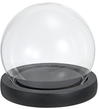 PATIKIL 4.1 Claro Campana Vidrio Cúpula, Vidrio Campana Tarro Globo Expositor Estuche Mesa Centro con Negro Madera Base para Suculentas Navidad Decoración