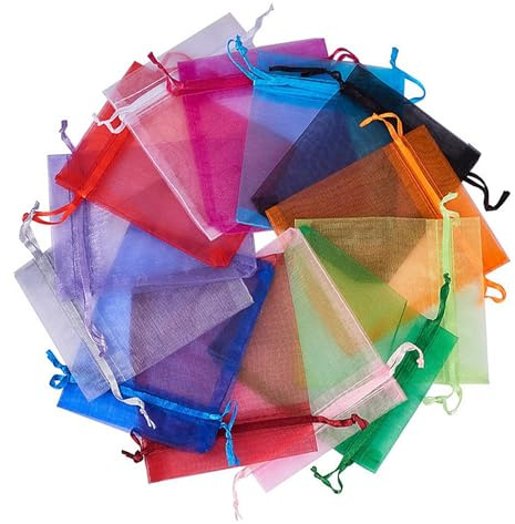 100 Stück Organza Geschenkbeutel, 15 x 20cm Schmuck Zugbeutel, Mesh Hochzeits-Party-Gefälligkeitsbeutel, Klare Bonbonbeutel, für Hochzeit, Weihnachten, Geburtstag, Jahrestag (10 Farben Gemischt)