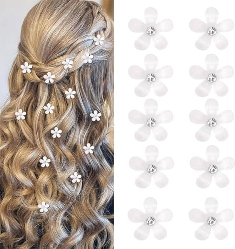 Mezrkuwr 10 Mini Fermagli per Capelli Bianchi con Strass - Graziosi Accessori Decorativi per Acconciature da Sposa - Forcine Floreali