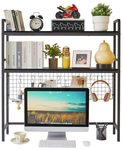 IBUYKE Bücherregal Schreibtisch Aufsatzregal Schreibtisch Regal Organizer für Wohnheim Hause 2 Tier Büro Computer Schreibtisch Zubehör Organizer Lagerregal Multifunktionales Regal TMZ003B