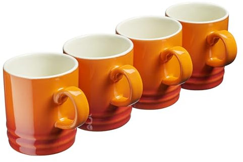 Cooks Professional 4 Piece Colourful Stoneware Mug Set | Tea Coffee Hot Chocolate Drinking Cups | Microwave Dishwasher Refrigerator Freezer Safe | 350ml Capacity | Orange