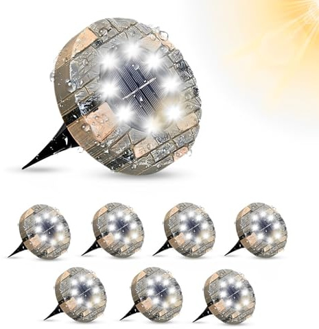 Solar Ground Lights Outdoor Decor - Waterproof LED Outdoor Solar Lights for Yard, Patio, Garden, Pathway, Stair, Deck - Landscape Lighting for Garden Decor - Outside Lightings (8 Pack, Cool White)