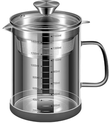 Yogurt Strainer Glass,Nut Milk & Juice Strainer for Juicing,1500ML | 304 Stainless Steel Mesh. Perfects Homemade Almond, Oat & Soy Milk. Gentle Fine Filter For Smooth Juice & Tea