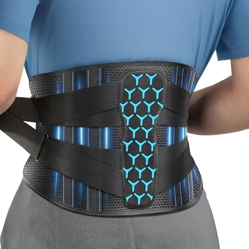 Rakiie Lumbar Para Hombre y Mujer, 7X Soporte Ergonómico para mujer y Hombre, Correas Ajustables y malla Suave y Transpirable (Azul, Large)