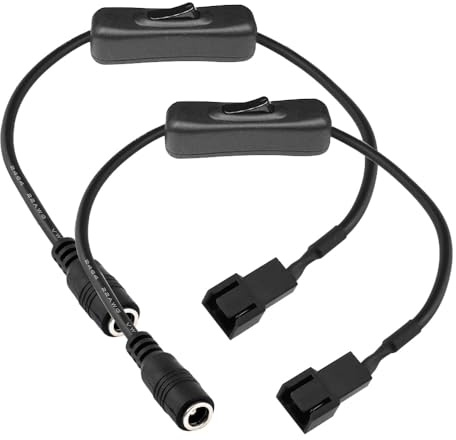 Gebildet - Cable adaptador de corriente para ventilador de PC de 3 y 4 pines con interruptor, 2 unidades, conector de fuente de alimentación de CC, DC5521 a cable de 3/4 pines