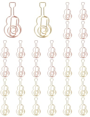 PATIKIL Cute Paper Clip, 30Pcs Guitar Shape Paper Clip Metal Funny Bookmarks Planner Clips Clamp for Home Office Supplies Desk File Organization Wedding Decoration, Gold, Rose Gold