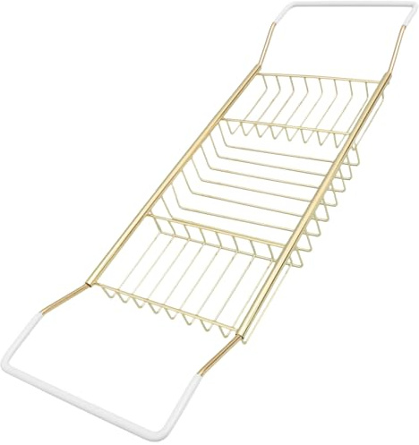 BESTOYARD Telescopic Stainless Steel Bathtub Caddy Tray Anti-Slip Extendable Bath Rack with Adjustable Holders for Books Wine Glasses and Mobile Phones