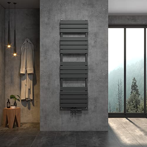 WITEN&NOCK SARDORA Design Badheizkörper 1600 x 500 mm Handtuchheizkörper Handtuchtrockner 2in1 Mittelanschluss Seitenanschluss Anthrazit inkl. Multiblock