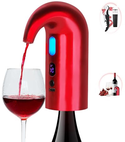 Oaklete Electric Wine Aerator Wine Decanter Pump Dispenser Gifts Set Automatic Wine Aerator Pourer Spout Wine Dispenser Pump Wine Accessories Gifts for Wine Lovers (Red)