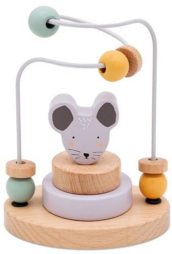 wunderwunsch Trixie Motorikschleife als Baby Geschenk, Geschenke zur Geburt, Babyspielzeug, Personalisierte Geburtstagsgeschenke, Montessori Spielzeug mit Personalierung (Maus, ohne Name)