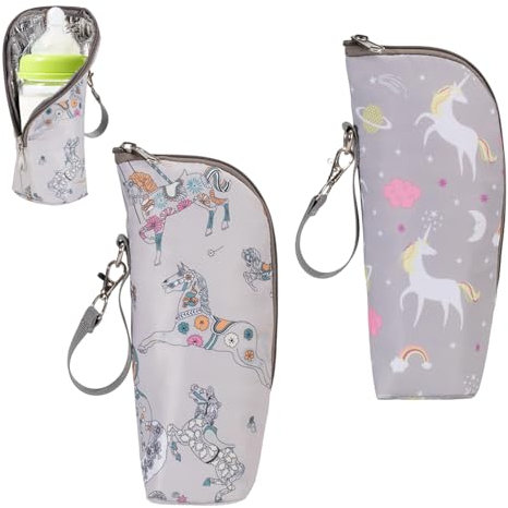 ExcellaElite 2 Pieces Insulated Baby Bottle Bag Portable Bottle Warmer Bag Thermal Feeding Pouch Holder for Backpacks Strollers Travel and Outdoor Activities (Trojan&Unicorn)