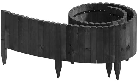 WOLTU Rasenkante, Beeteinfassung Holz, Beetumrandung 203x30 cm, Flexibler Rollborder, Gartenpalisade, Mähkante, Umzäunung für Garten, Anthrazit
