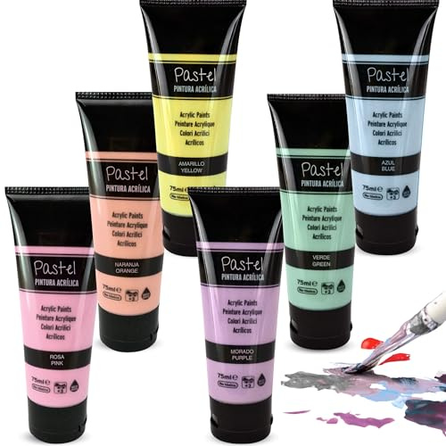PLAYZOCO Pintura Acrílica Pastel, Apta para Artistas Principiantes Manualidades, Usar sobre Lienzo, Madera, Cerámica, Porex, Tela, Secado rápido, Colores Pasteles, Pack 6 botes de 75 ml