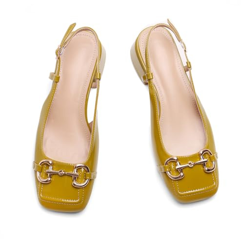 Green Square Toe Slingback Pump Shoes for Women Chunky Block Heel Sling Back Closed Toe Low Heels Office Church Shoes Heels Size 9