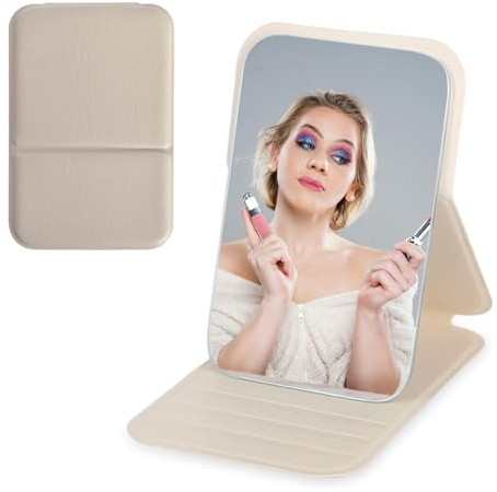 WhaleO Petit Miroir de Poche Pliant en Cuir PU 11x7CM Ultra Fin et Pliable Miroir Portable Pliable pour Salle de Bain,Bureau