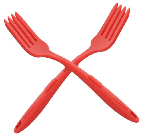 Alipis Fourchette à Pâtes En Silicone Rouge 2 Pcs, Fourchette Cuisine Réutilisable, Ergonomique Et Lavable, Pour Mélanger Salades Et Nouilles Frites, Ustensile Léger Pour Usage Quotidien