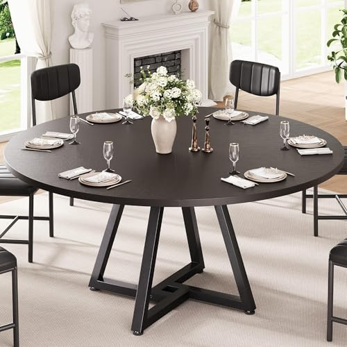 Jocoevol Runder Esstisch für 4-6 Personen, Küchentisch mit stabilem Metallgestell, platzsparender Esszimmertisch im Industrial Design (Schwarz, 130x130x76cm)