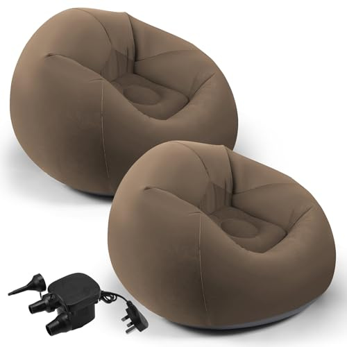 Tsudoku 2 Pcs Inflatable Chairs Blow up Lazy Sofa, Brown | Inflatable Sofa Folding, Portable, for Living Room Bedroom Indoor