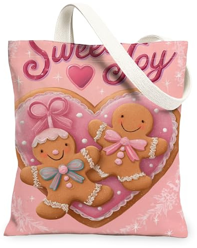 Sacs fourre-tout en toile en forme de cœur en pain d'épices, design Sweet Joy légers, lavables et réutilisables pour les vacances, le shopping, les voyages, Pêche, 13x15 Inch