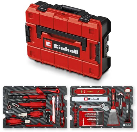 Original Einhell E-Case valigetta attrezzi 78 pezzi ristrutturazione (ristrutturazioni, punte trapano, inserti, utensile fughe, pinze, spatola, sega legno, chiave rullino, livella, valigetta sistema)