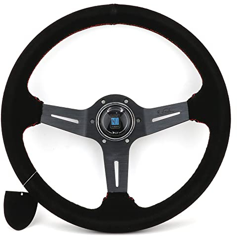 Volante Sportivo Auto,Volante da Corsa Ruote dello sterzo della deriva del volante universale da 14 pollici(Black)