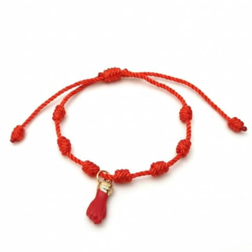 Genérico Pulsera de Nudos Rojos de la suerte con Amuleto de Puño Rojo, Ajustable de Cuerda