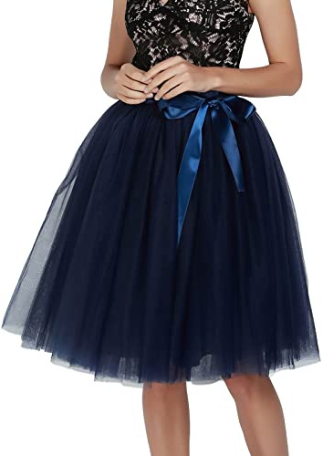 Generisch Elegant tulle skirt for women in midi length design with multi-layer tutu style for festive occasions special events, navy, One Size