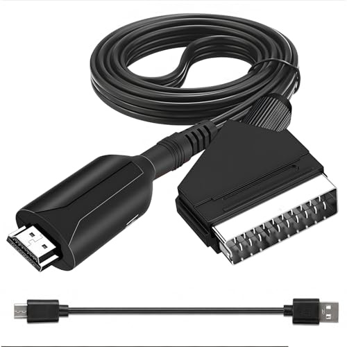 ZXNJA Convertisseur Péritel vers Hdmi 1080p/720p avec Câble Intégré, Audio Vidéo Tout-en-Un pour TV HD, VHS, DVD, Décodeur, Ps3, Xbox, Sky, Blu-Ray, Adaptateur Scart vers Hdmi