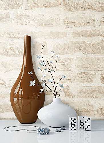 NEWROOM Steintapete Tapete Beige Mauer Stein Modern Vliestapete Creme Vlies moderne Design 3D Optik Steintapete Ziegelstein Backstein Mauerwerk Klinker Loft inkl. Tapezier Ratgeber